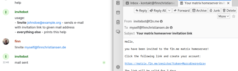 Matrix Bot Invitation Mailer